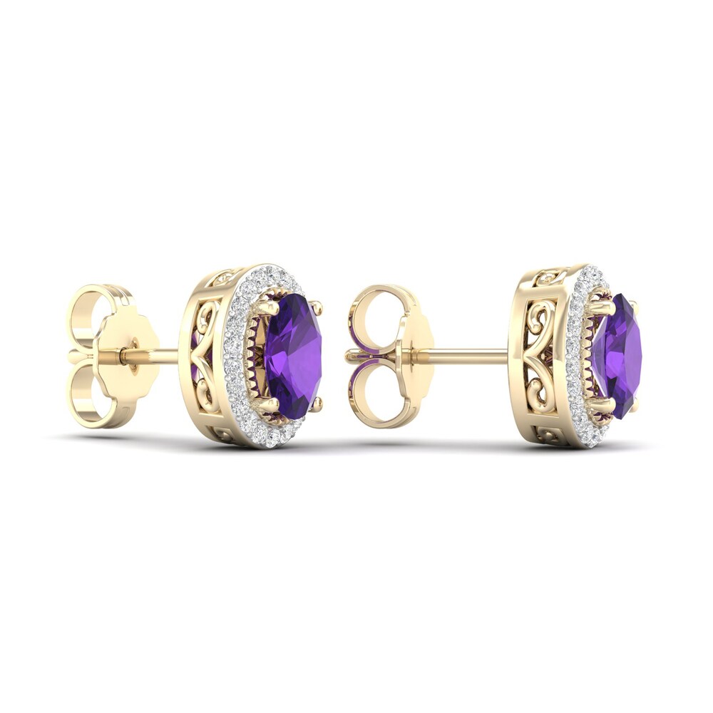 Natural Amethyst & Lab-Created White Sapphire Stud Earrings 10K Yellow Gold L2DWluoy