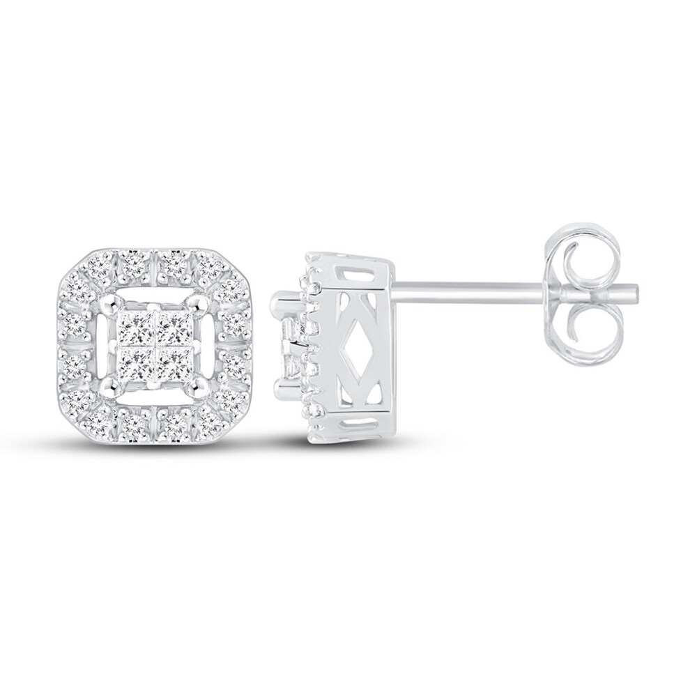 Diamond Earrings 1/4 ct tw Princess/Round 10K White Gold L33W5Stm