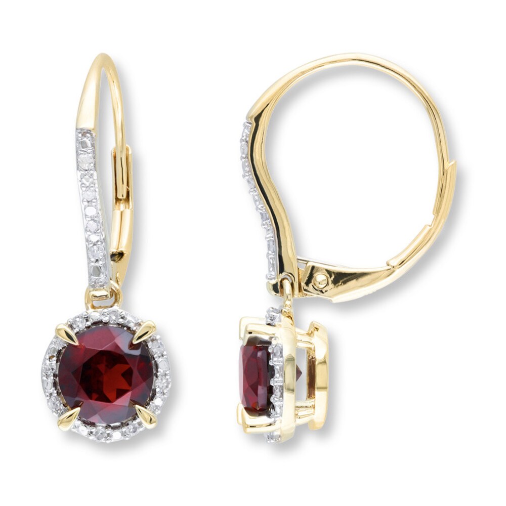 Brazilian Garnet Earrings 1/10 ct tw Diamonds 10K Yellow Gold L7GcCqP5