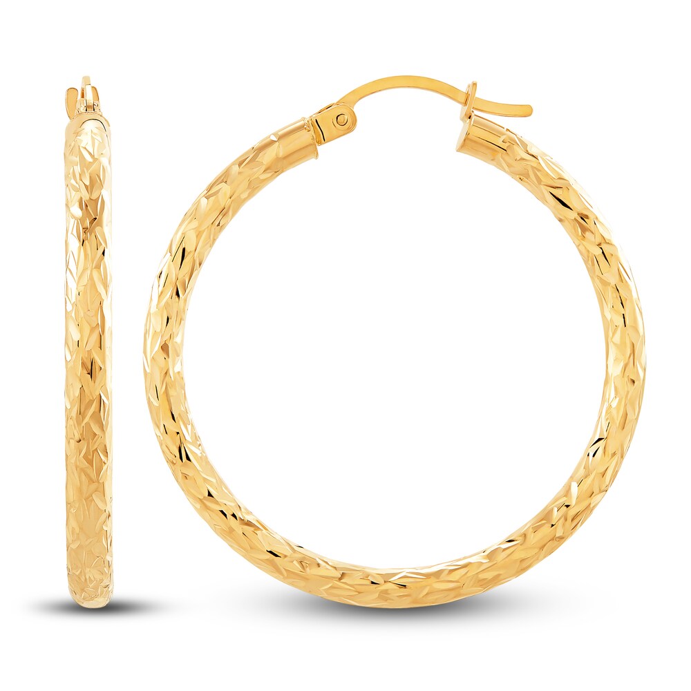 Diamond-Cut Round Tube Hoop Earrings 14K Yellow Gold L8aQ71Ii