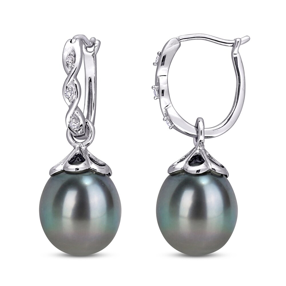 Tahitian Cultured Pearl Dangle Earrings Diamond Accents 10K White Gold L8rrT9qY