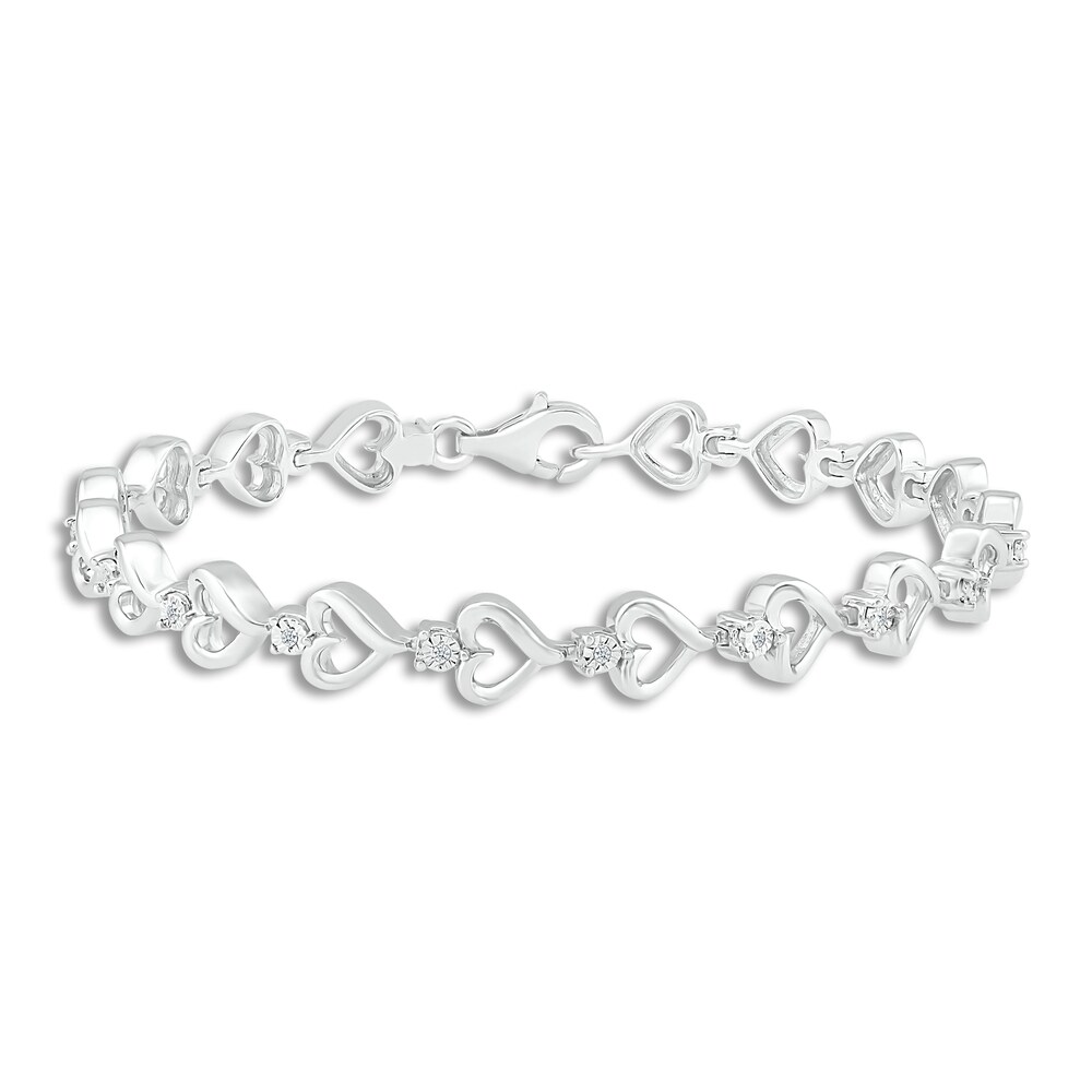 Diamond Heart Bracelet 1/10 ct tw Round Sterling Silver L9SpiBLs