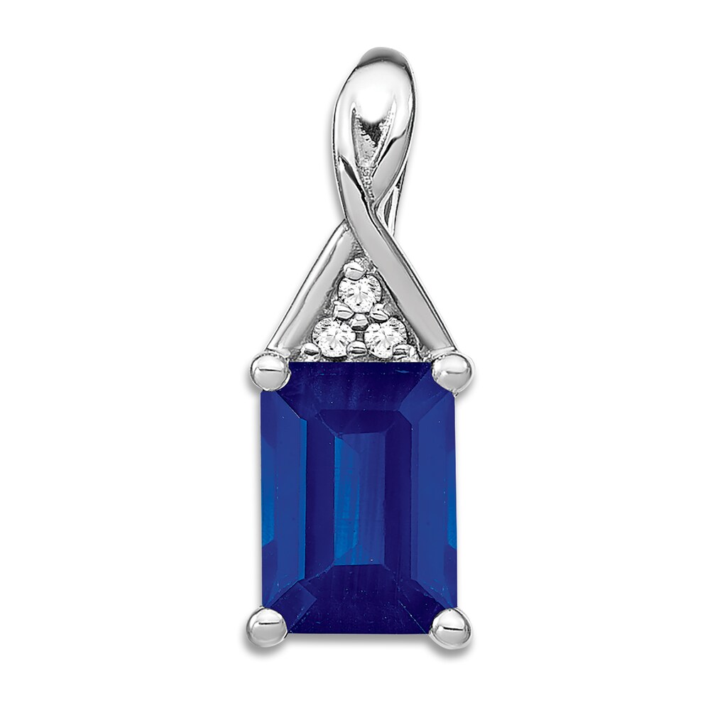Natural Blue Sapphire Charm Diamond Accents 14K White Gold LDcxunkX