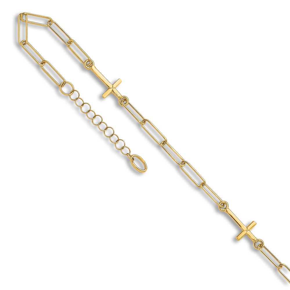 High-Polish Cross Link Anklet 14K Yellow Gold 9" LHmTpdt0