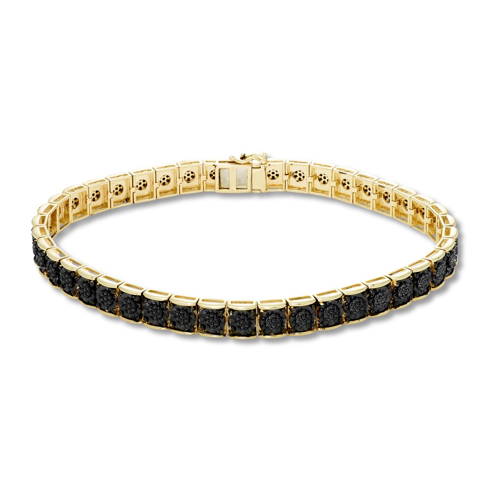 Men's Black Diamond Tennis Bracelet 1-1/3 ct tw Round 10K Yellow Gold LSBUtdYK