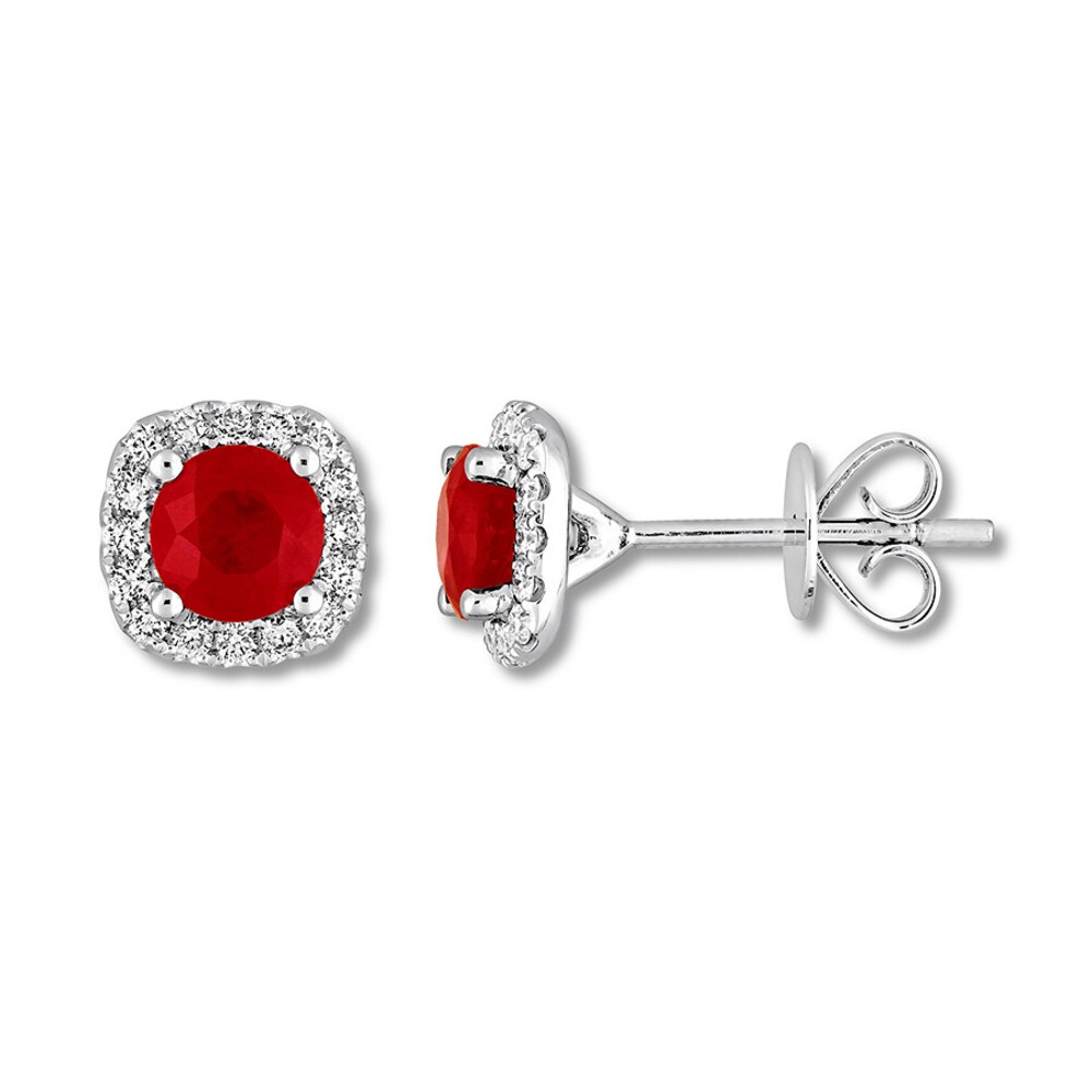 Natural Ruby Earrings 1/4 ct tw Diamonds 14K White Gold Li6fzP6G