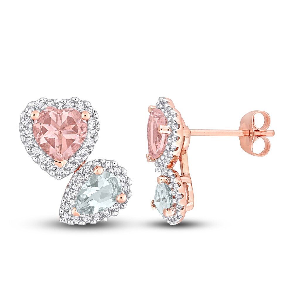 Natural Aquamarine & Natural Morganite Earrings 3/8 ct tw Diamonds 14K Rose Gold LmneGy5e