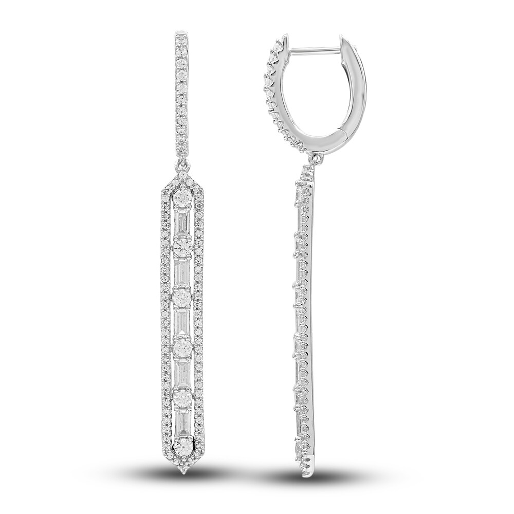 Diamond Drop Earrings 1-1/2 ct tw Round/Baguette 14K White Gold LnJHukiI