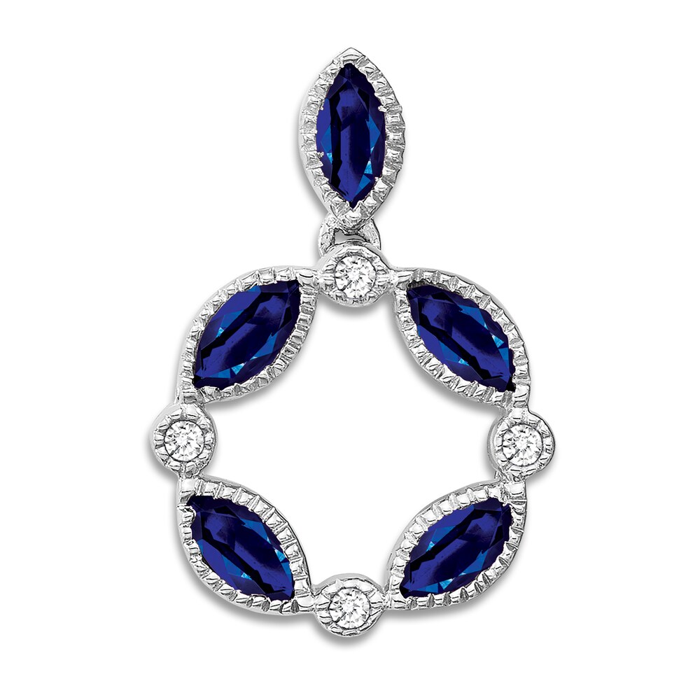 Natural Blue Sapphire Charm 1/20 ct tw Diamonds 14K White Gold LsII05ao