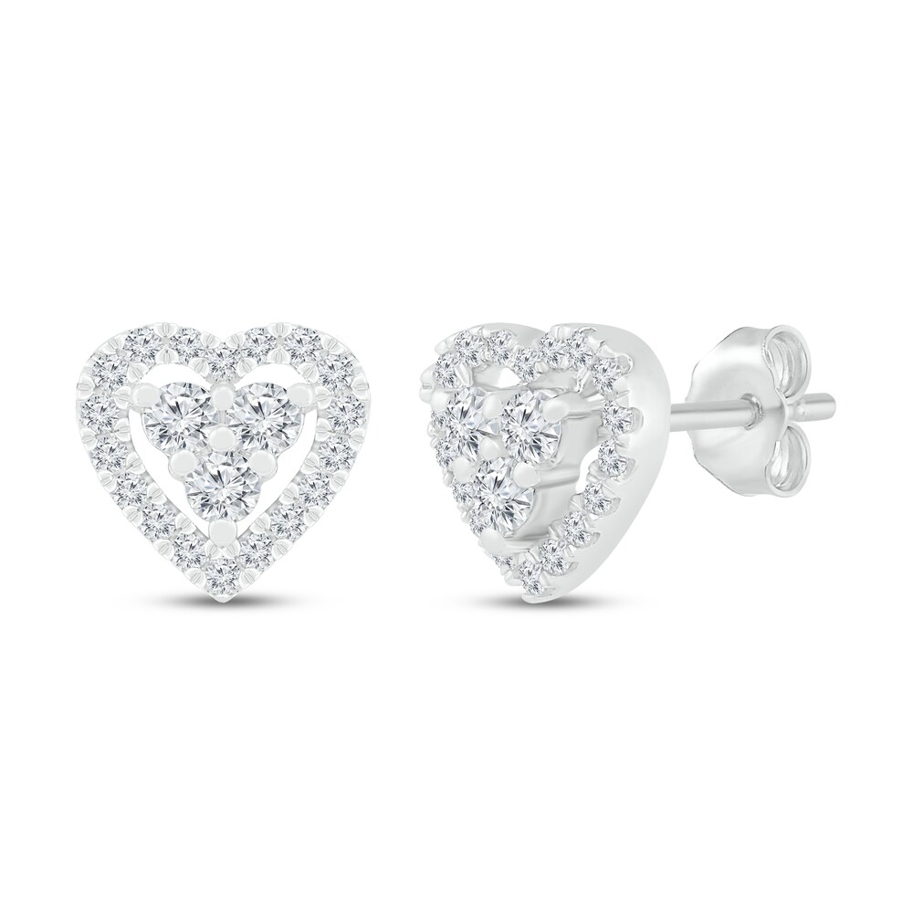 Diamond Heart Stud Earrings 1/4 ct tw Round 10K White Gold LxyODYc1