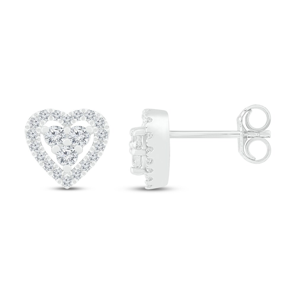 Diamond Heart Stud Earrings 1/4 ct tw Round 10K White Gold LxyODYc1