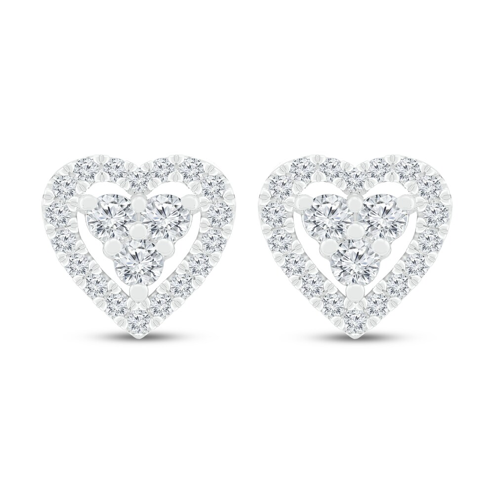 Diamond Heart Stud Earrings 1/4 ct tw Round 10K White Gold LxyODYc1