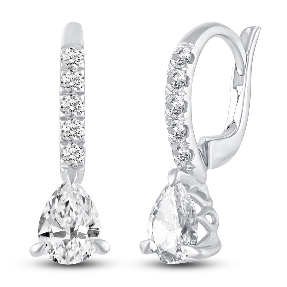 Certified Lab-Created Diamond Dangle Earrings 1-3/4 ct tw Pear/Round 14K White Gold M2JFIFzG