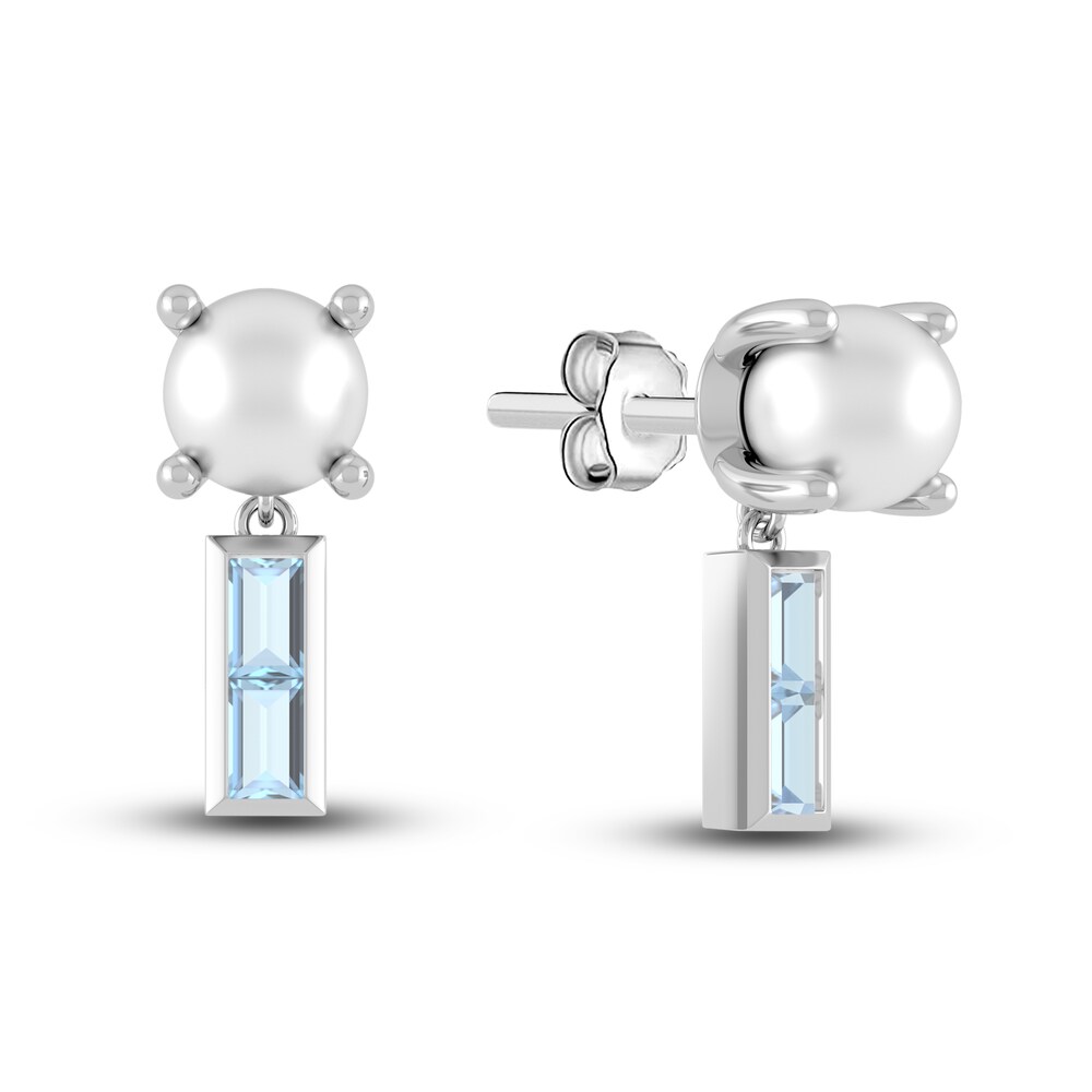 Juliette Maison Natural Aquamarine Baguette and Cultured Freshwater Pearl Earrings 10K White Gold M9LwDvF9