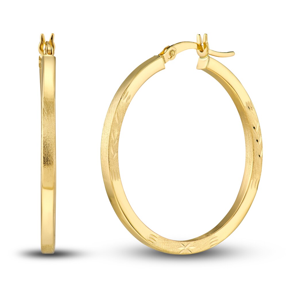 Diamond-Cut Floral Hoop Earrings 14K Yellow Gold 30mm MCPG4aRE