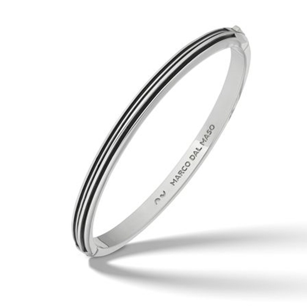 Marco Dal Maso Men\'s Acies Thin Bangle Bracelet Black Enamel Sterling Silver 7\" MDHkcw3s