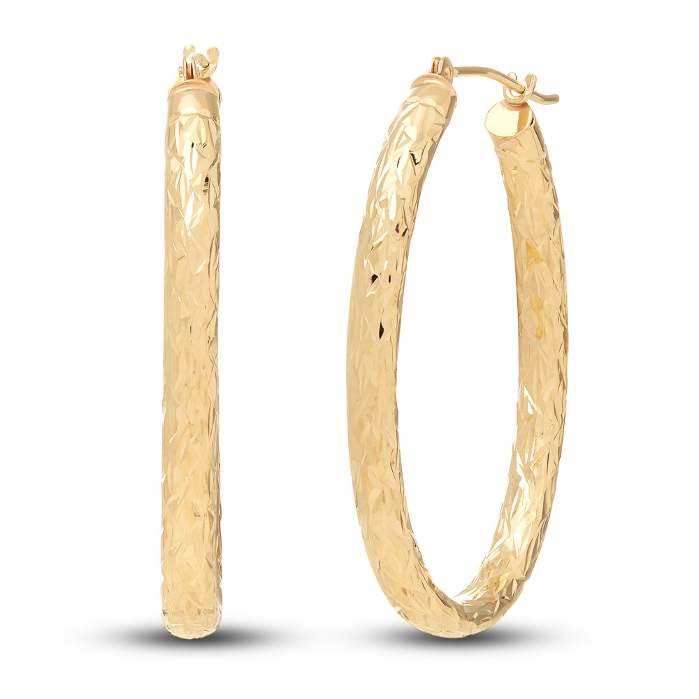 Diamond-Cut Oval Tube Hoop Earrings 14K Yellow Gold MGDuZFO5