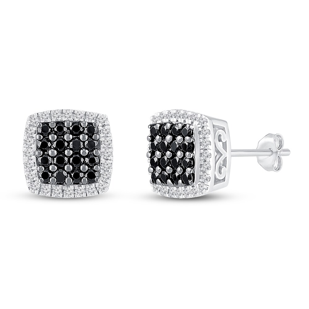 Black & White Diamond Stud Earrings 1/2 ct tw Round Sterling Silver MKYlu8n3
