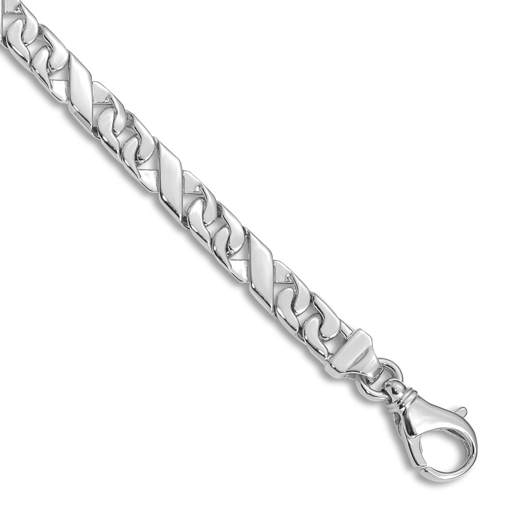Men's High-Polish Link Chain Bracelet 14K White Gold 9" MLZY3fvR