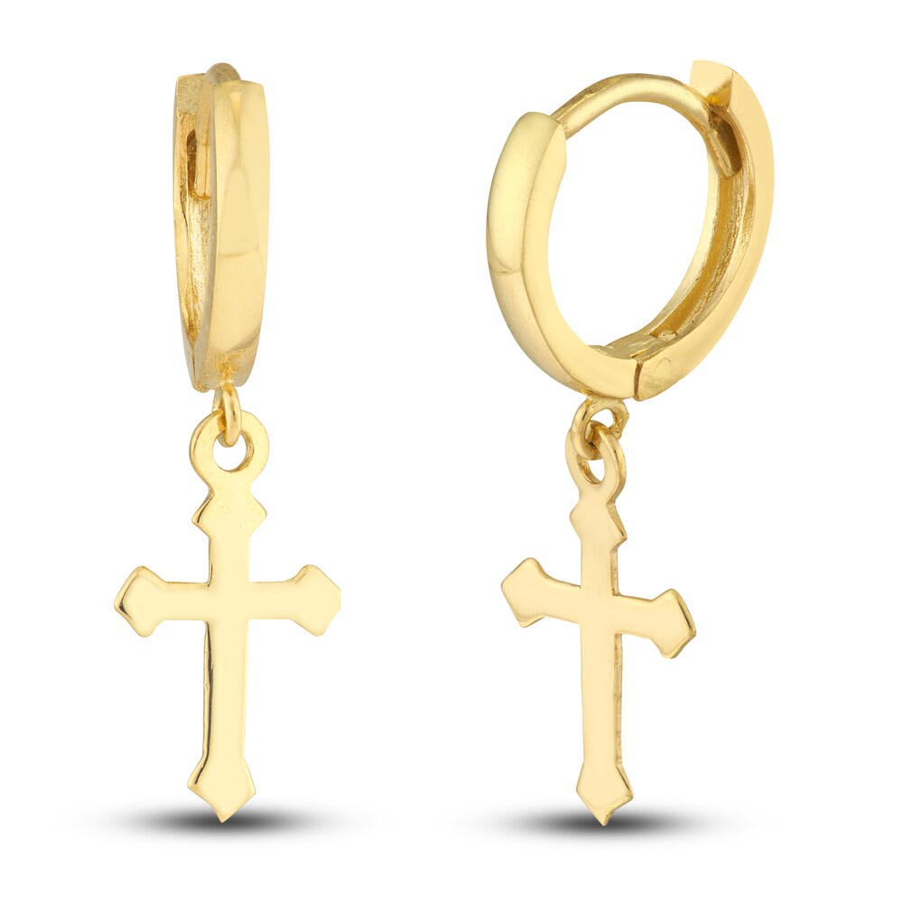 Cross Dangle Hoop Earrings 14K Yellow Gold MM465m5B