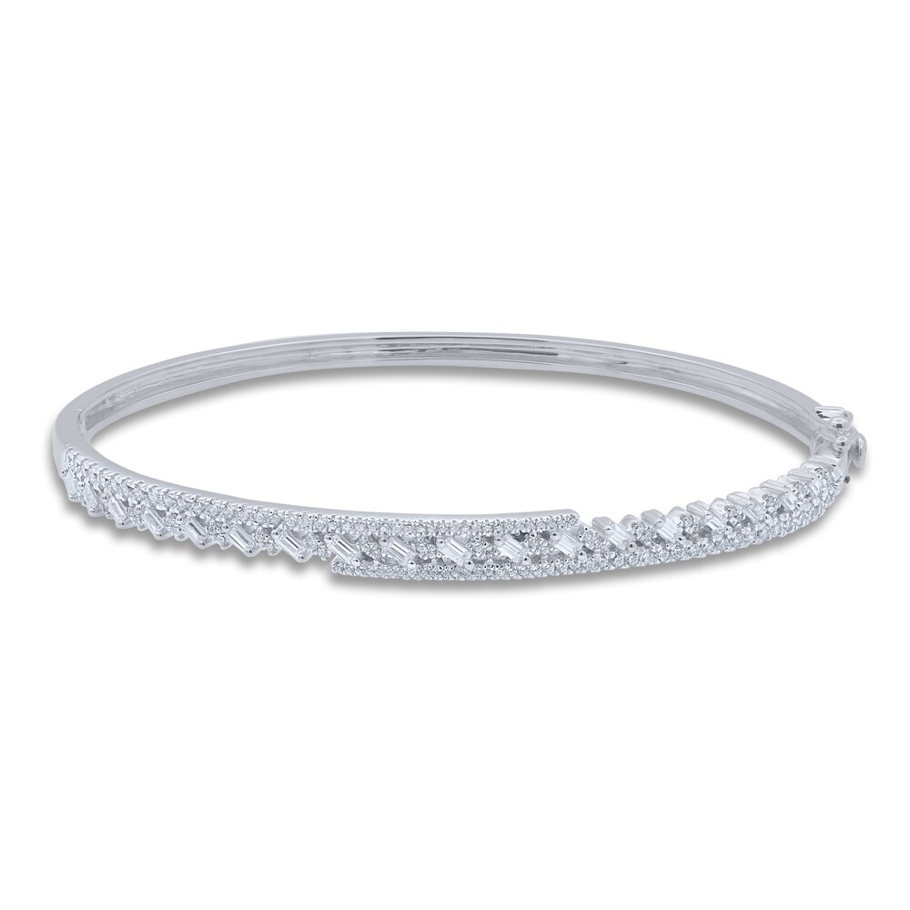 Diamond Bangle Bracelet 1 ct tw Round/Baguette 14K White Gold 7" MSV8n5b4