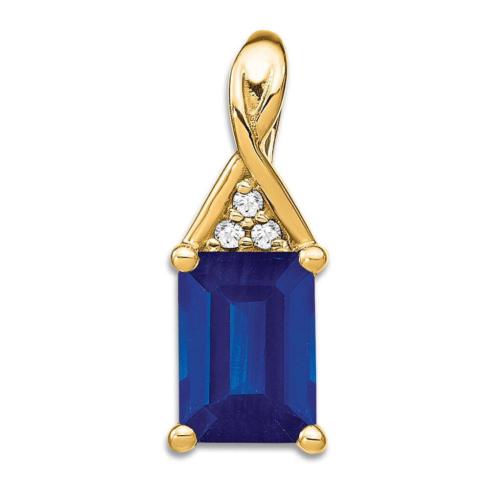 Natural Blue Sapphire Charm Diamond Accents 14K Yellow Gold MTMe5hVD [MTMe5hVD]