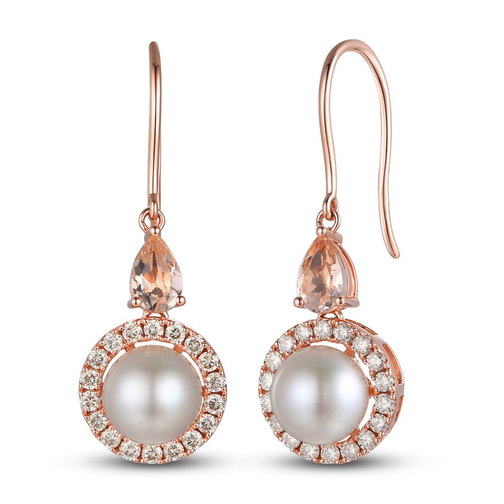 Le Vian Cultured Freshwater Pearl & Natural Morganite Earrings 1/2 ct tw Diamonds 14K Strawberry Gold MeKl2Jna