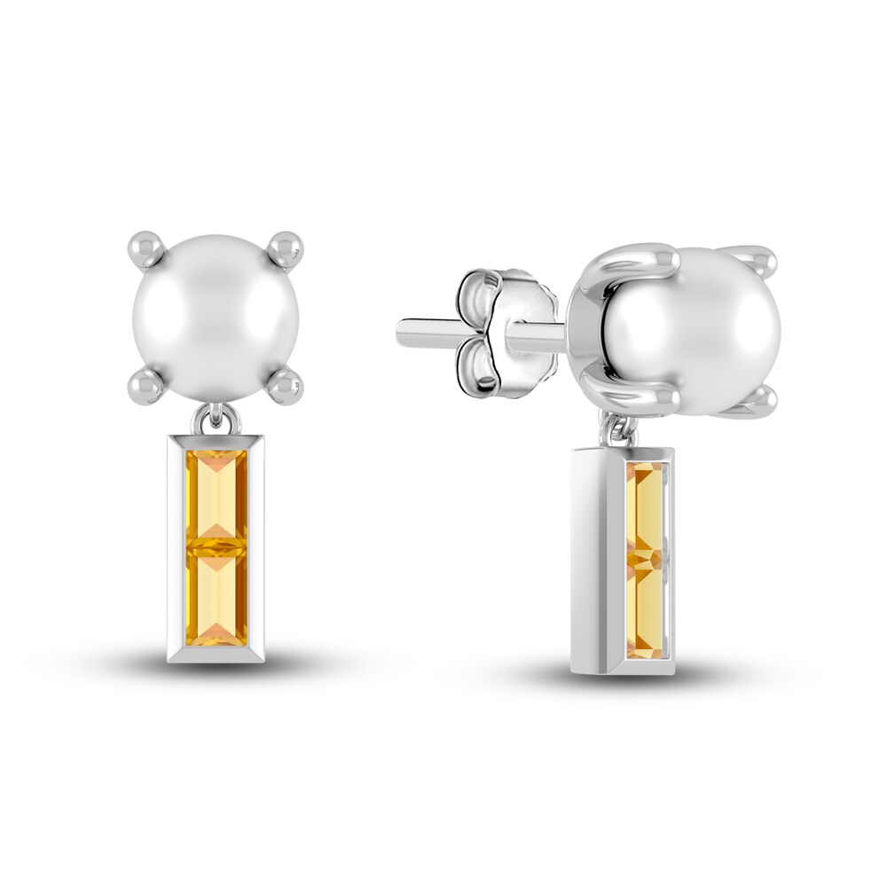 Juliette Maison Natural Citrine Baguette and Cultured Freshwater Pearl Earrings 10K White Gold Mfw5DS3o