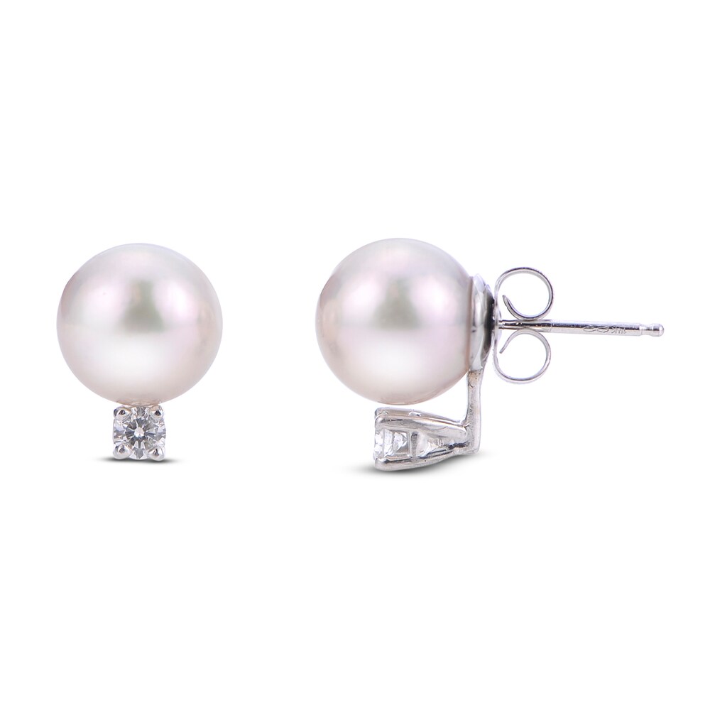 Cultured Freshwater Pearl Earrings 5/8 ct tw Diamonds 14K White Gold Msmy04la