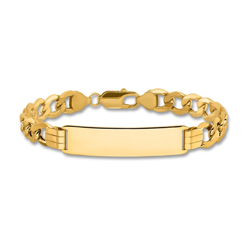 Men's Curb Link ID Bracelet 14K Yellow Gold 9.0mm 8" Mv0LnvGx