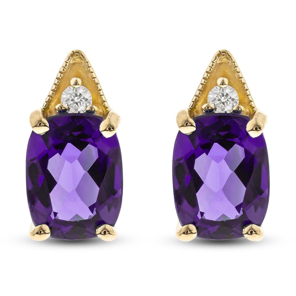 Natural Amethyst Earrings 1/20 ct tw Diamonds 10K Yellow Gold MwHZEsyi