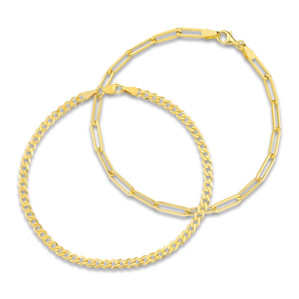 Curb & Paperclip Chain Bracelet Set 14K Yellow Gold 8" MwM44mOg