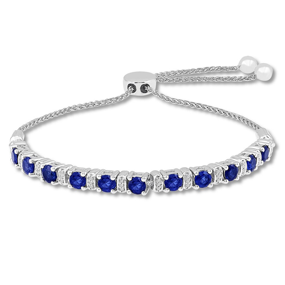 Lab-Created Sapphire Bracelet 1/8 cttw Diamonds Sterling Silver N04okWkX