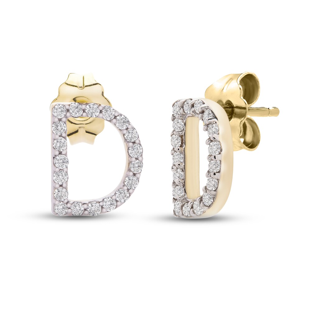 Diamond Letter D Earrings 1/10 ct tw Round 10K Yellow Gold N4Vx3mAT