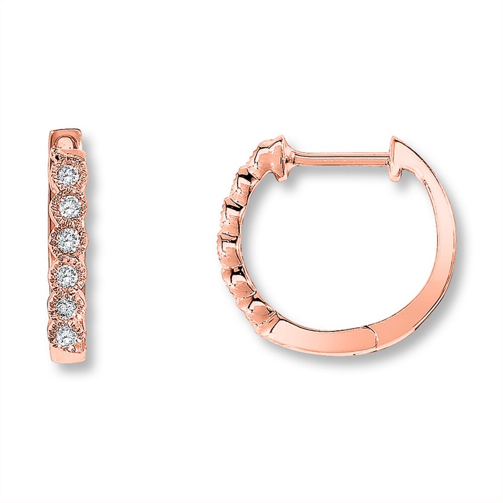 Diamond Hoop Earrings 1/8 ct tw Round-cut 10K Rose Gold N4WlAlvr