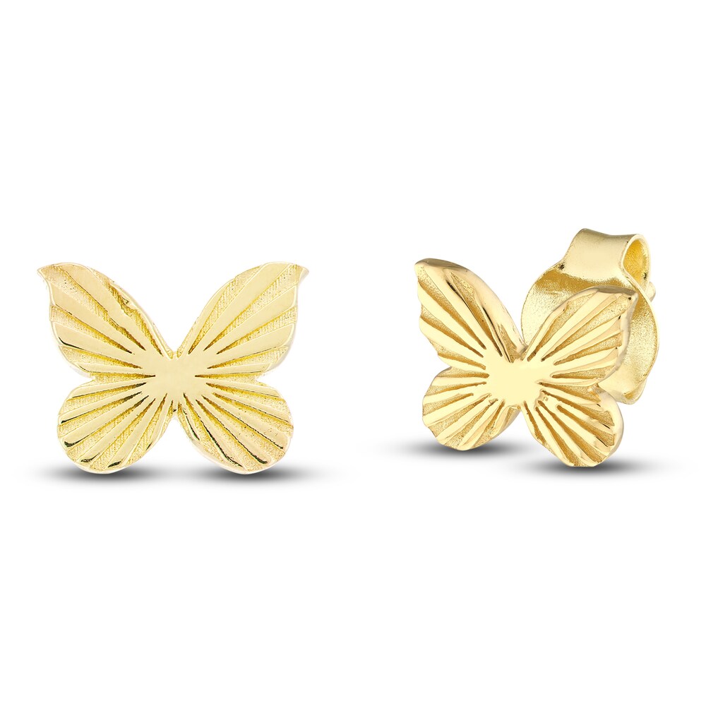 Fluted Butterfly Stud Earrings 14K Yellow Gold N62OV3sj