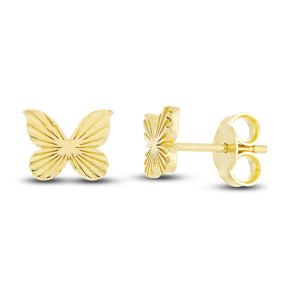 Fluted Butterfly Stud Earrings 14K Yellow Gold N62OV3sj