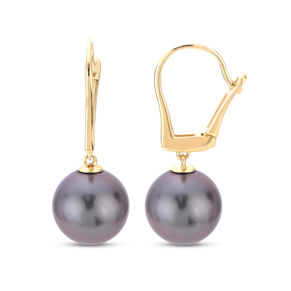 Tahitian Cultured Pearl Drop Earrings 14K Yellow Gold N837KrEK