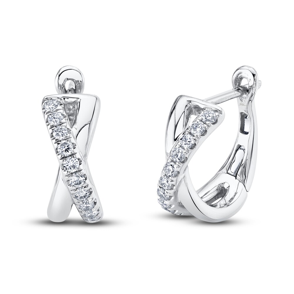 Shy Creation Diamond Huggie Earrings 1/5 ct tw Round 14K White Gold SC22007274V2 N9kL3rk3