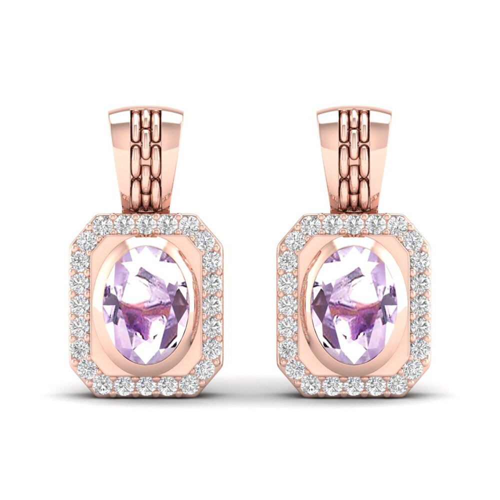 Natural Pink Quartz Earrings 1/4 ct tw Diamonds 14K Rose Gold NAQ1rdmM