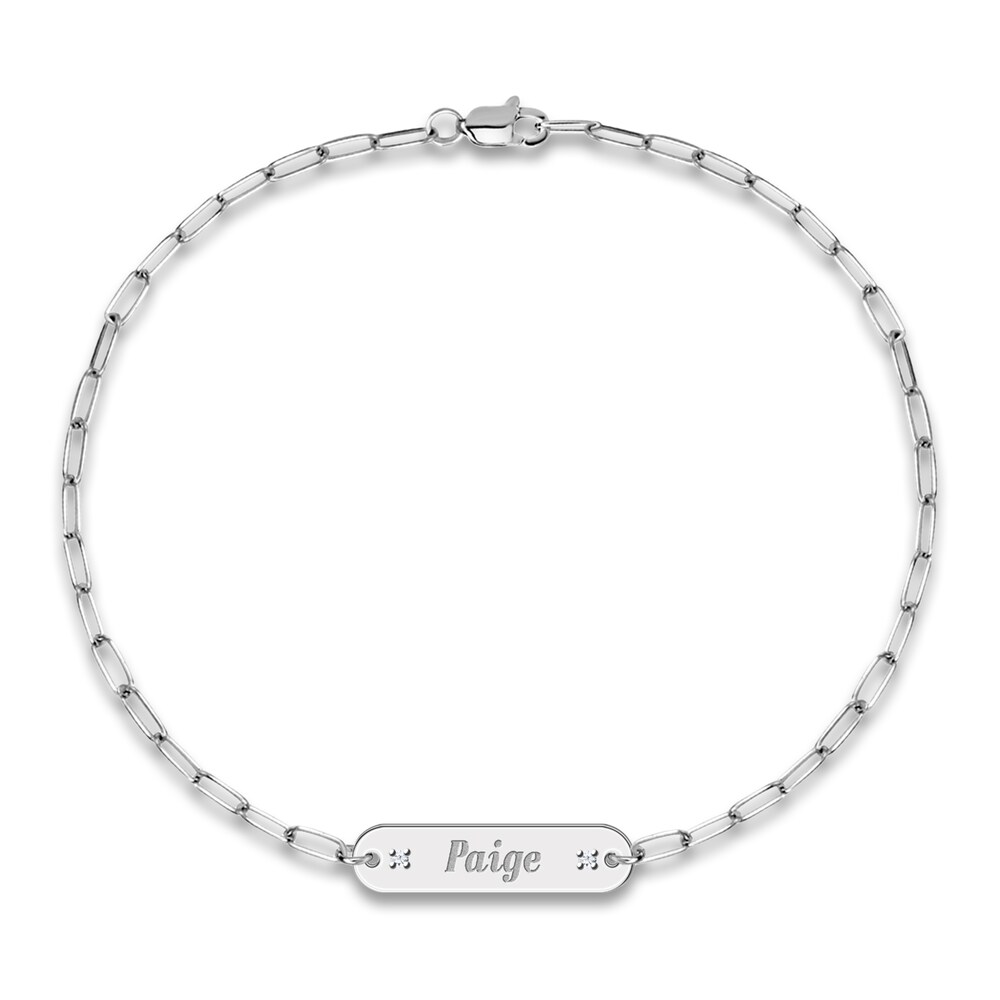 Personalized ID Bracelet Diamond Accents Sterling Silver 7.5\" NCyVCITD