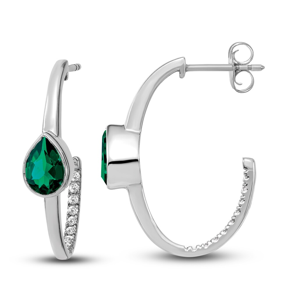 Natural Emerald Hoop Earrings 1/5 ct tw Diamonds 14K White Gold NHWN5cHW