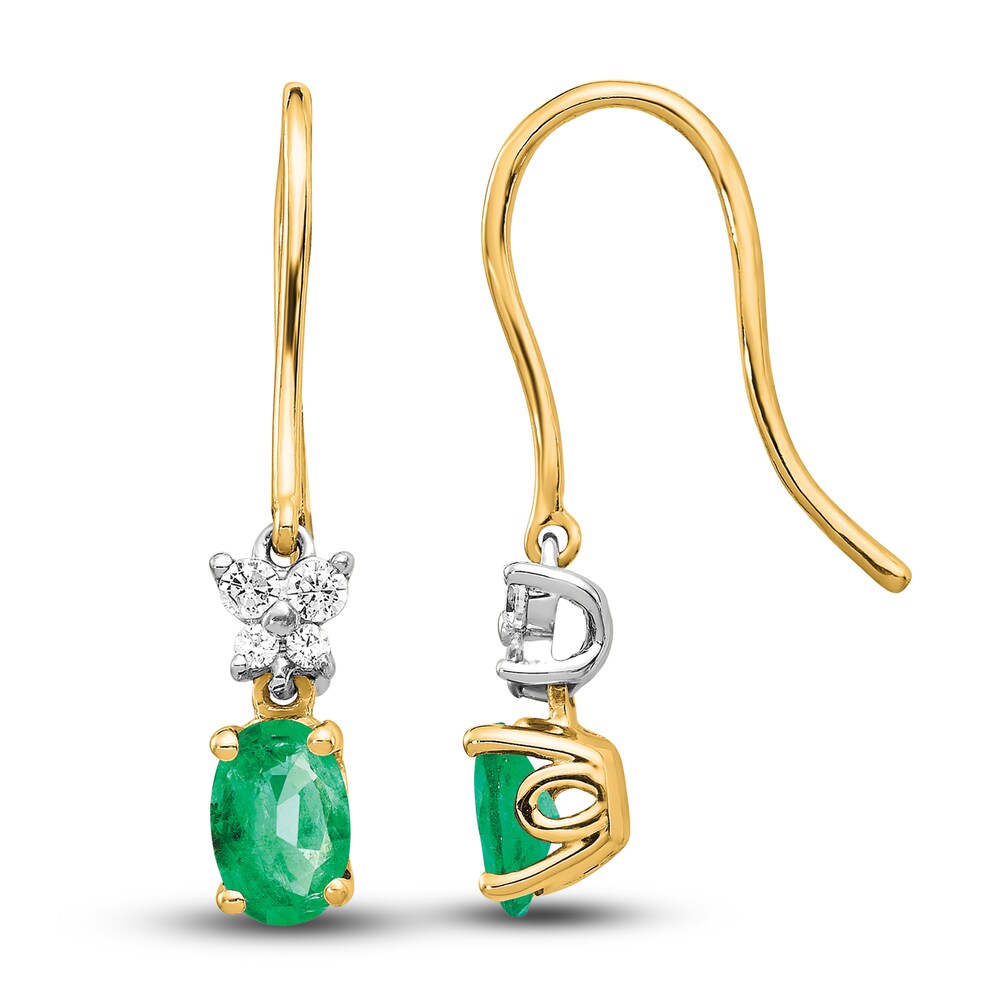 Natural Emerald Dangle Earrings 1/6 ct tw Diamonds 14K Two-Tone Gold NLpj2nh0