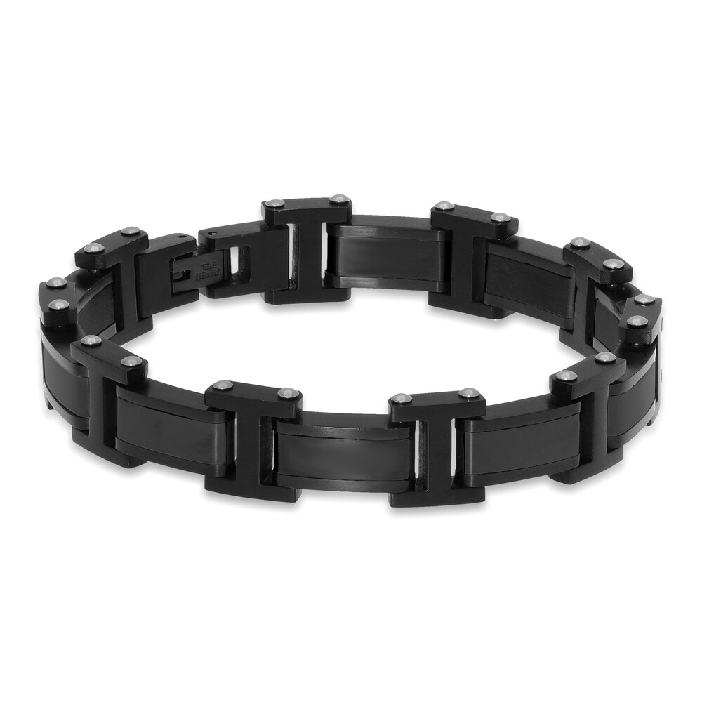 Men's Link Bracelet Black Ion-Plated Stainless Steel 8.5" NNtnopkT