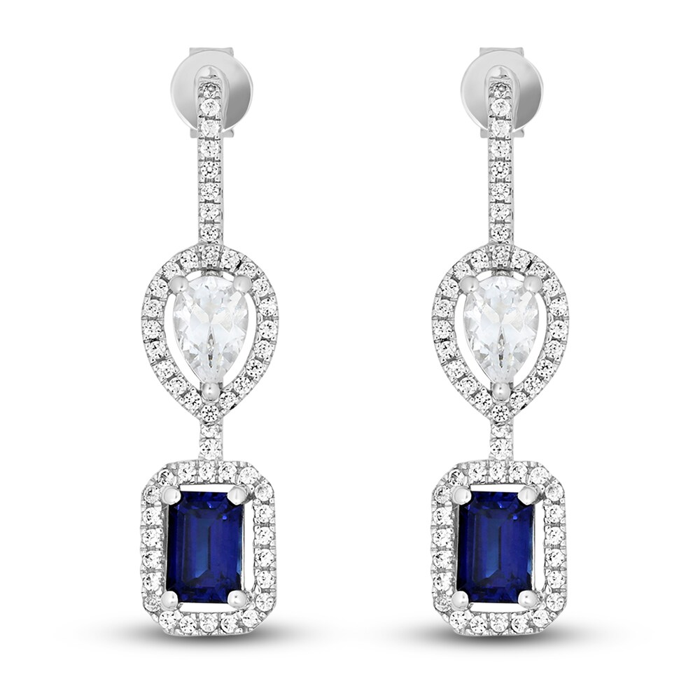 Lab-Created Blue Sapphire & Lab-Created White Sapphire Dangle Earrings 10K White Gold NPDuXjlG