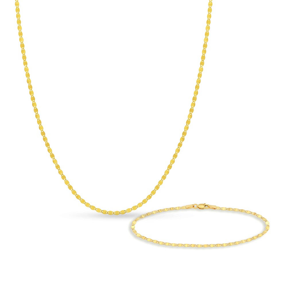 Valentino Chain Necklace/Bracelet Set 14K Yellow Gold 24" NPVQdL9b