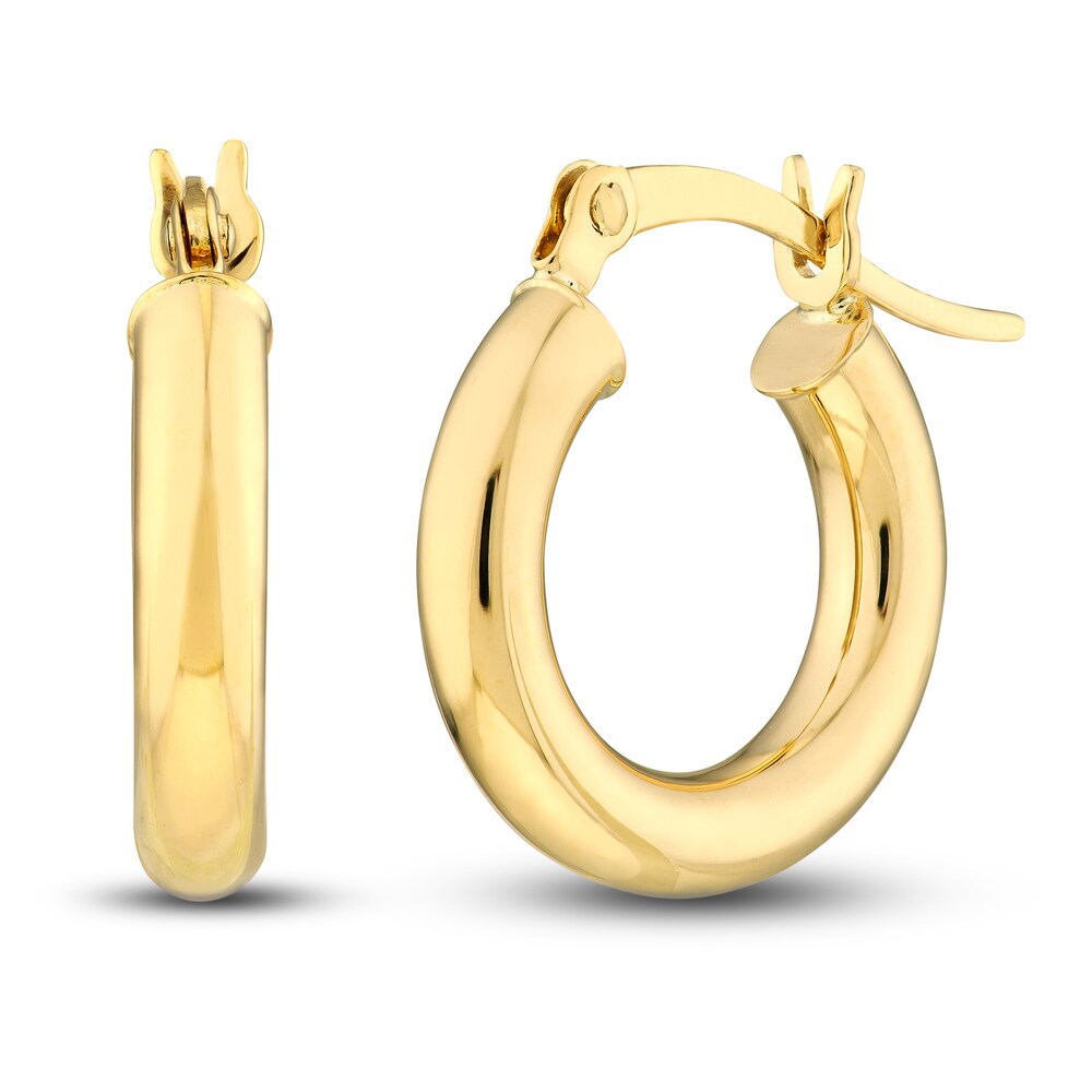 Polished Hoop Earrings 14K Yellow Gold 15mm NVqwDjgy