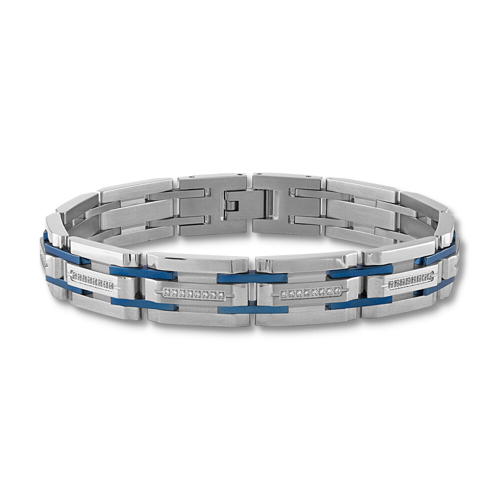 Men's Diamond Bracelet 3/8 ct tw Round Blue Ion-Plated Stainless Steel NmlPRCgm