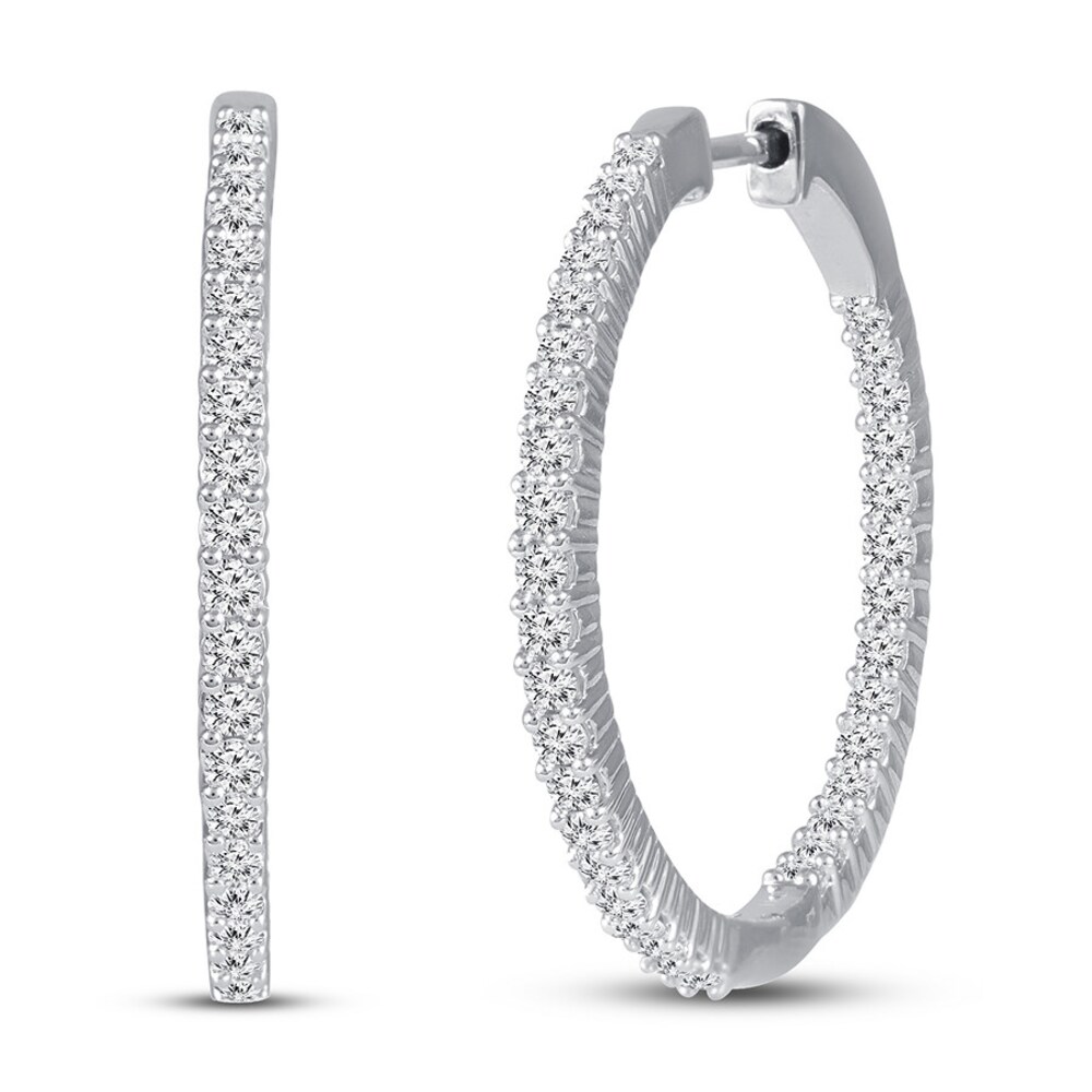 Diamond Hoop Earrings 1 1/2 ct tw Round 14K White Gold Nn3iddWA