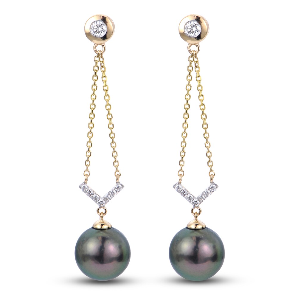 Tahitian Cultured Freshwater Pearl Earrings 1/6 ct tw Diamonds 14K Yellow Gold Nt8L2uLd